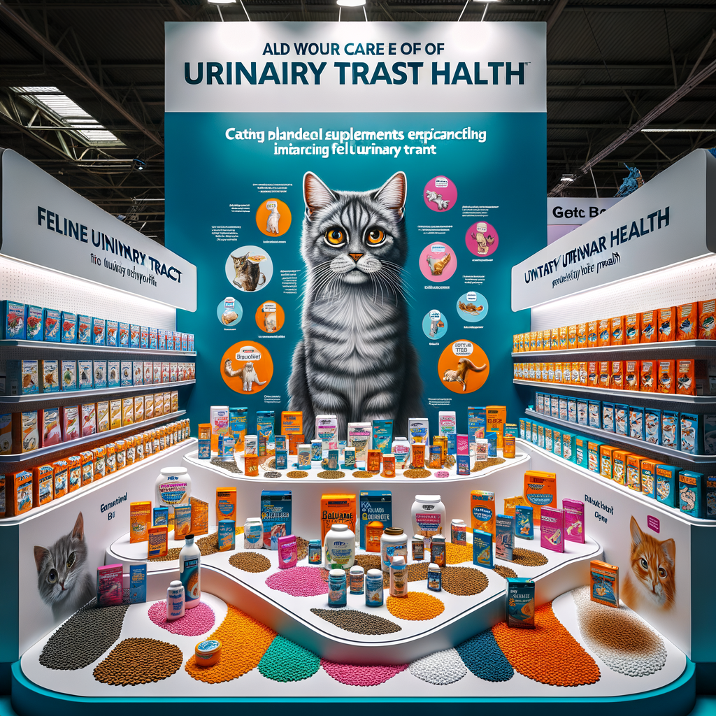 Variety of urinary tract treats for cats and feline urinary health products promoting feline bladder health and cat urinary tract care.