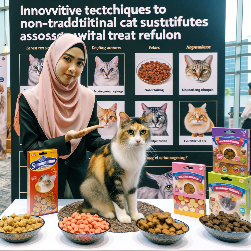 Professional cat trainer using alternative cat training techniques for a picky cat rejecting traditional treats, illustrating various non-traditional cat treat alternatives for understanding cat quirks and dealing with cat training problems.