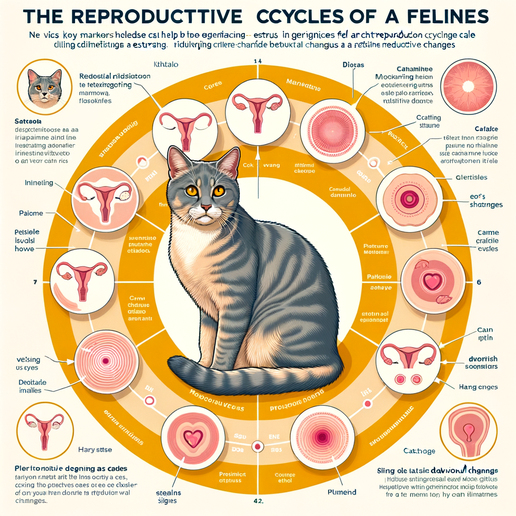 Infographic illustrating feline reproductive cycles, cat in heat symptoms, and signs of a cat in heat for better understanding of cat behavior and reproductive health.