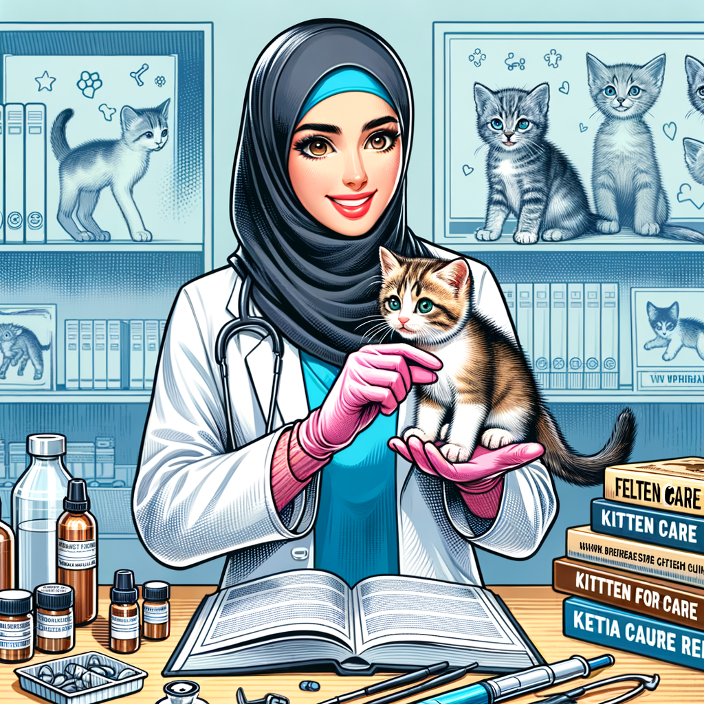 Professional veterinarian demonstrating cat puppies care with kitten care guide books and tools, providing feline parenting tips for raising healthy kittens, perfect for new cat owners.