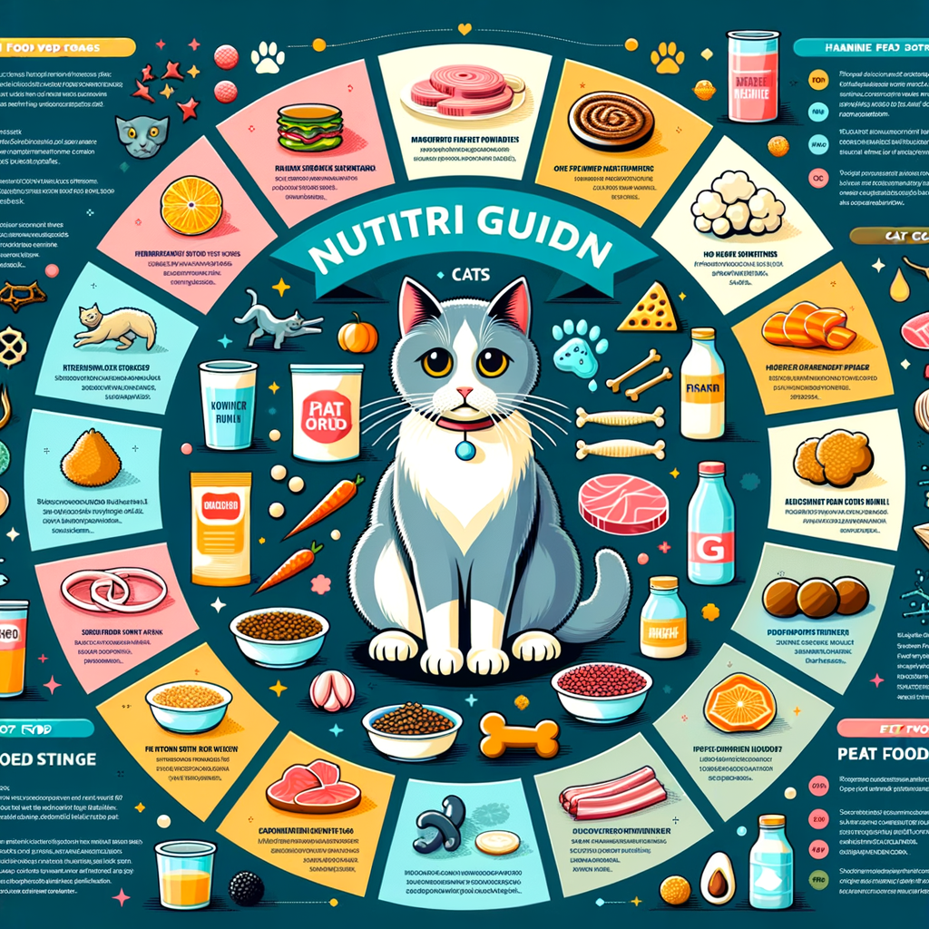 Infographic on cat food safety and nutrition guide, highlighting harmful foods for cats, dangerous cat foods, foods toxic to cats, and tips to avoid feeding cats unsafe foods for better cat health.