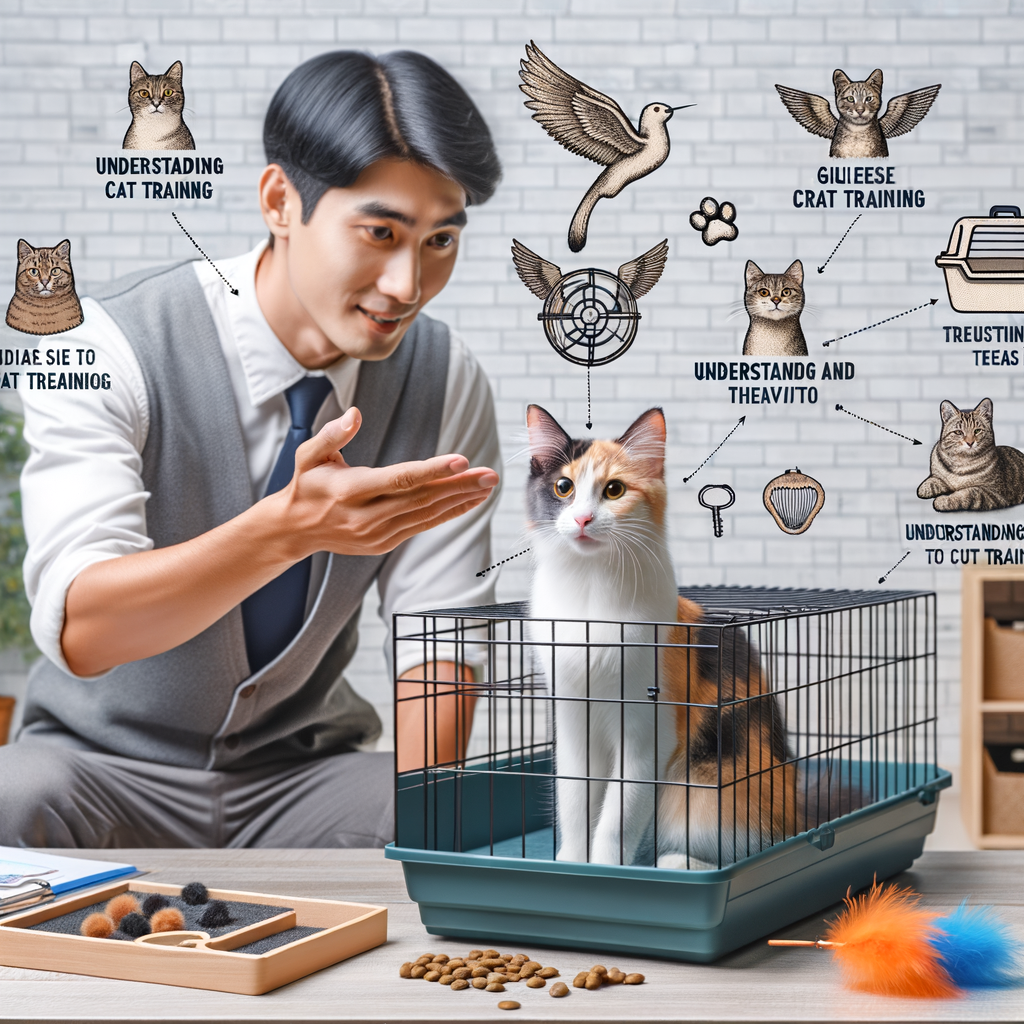 Professional cat trainer demonstrating cat crate training techniques, introducing cat to crate, with a guide on cat behavior and crate training tips for successful cat crate introduction.