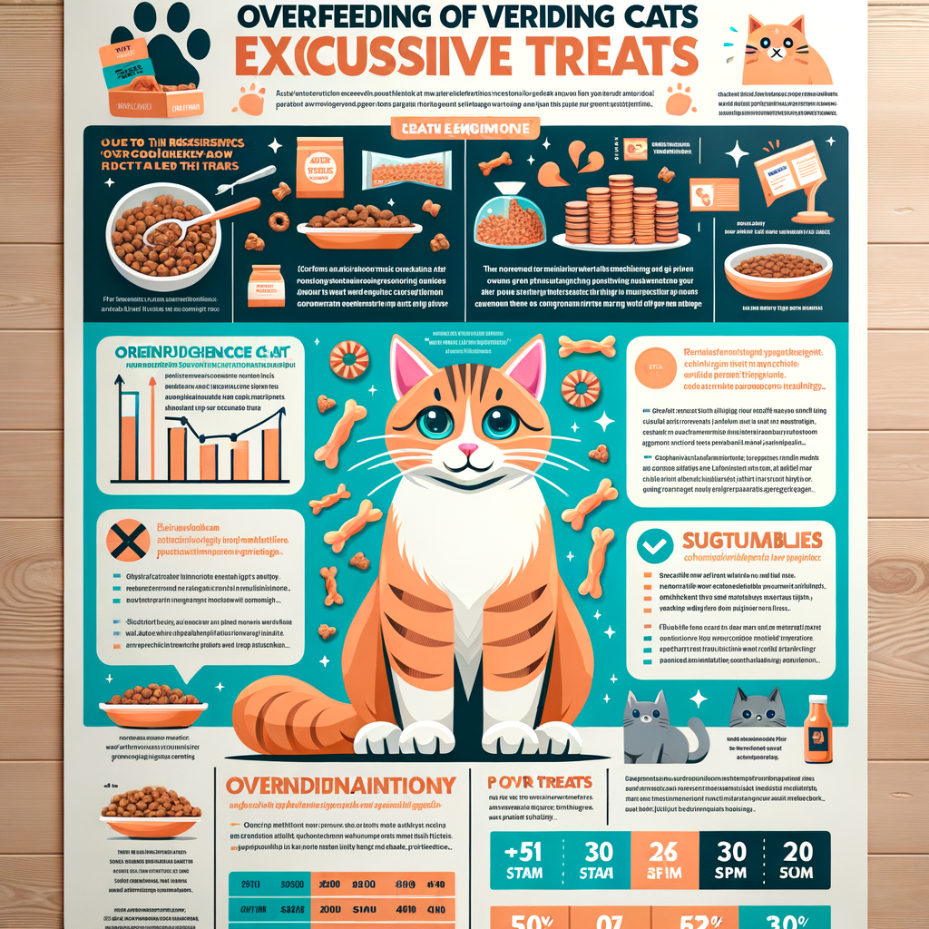 Infographic detailing the dangers of overfeeding cats with too many treats, understanding cat nutrition, and highlighting healthy cat treat limits to prevent cat treat overdose.