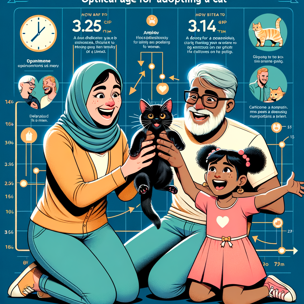 Infographic showing the ideal age for cat adoption, timing feline adoption, and the joy of a feline family addition for best time to adopt a cat.