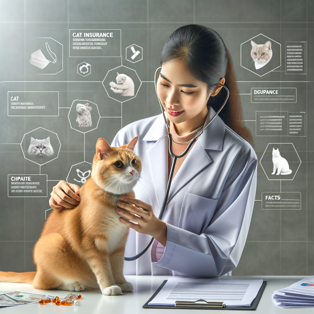 Veterinarian examining a cat on a table surrounded by cat insurance plans, highlighting the importance and benefits of affordable pet insurance for cat health and the best coverage options.