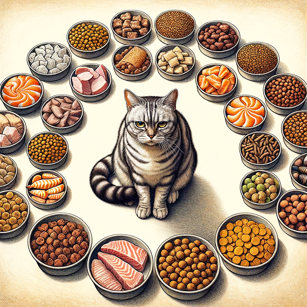Bored cat sitting in front of monotonous cat food, illustrating the importance of cat food variety and effects of a single diet on cats eating habits for an article on breaking cat food monotony.