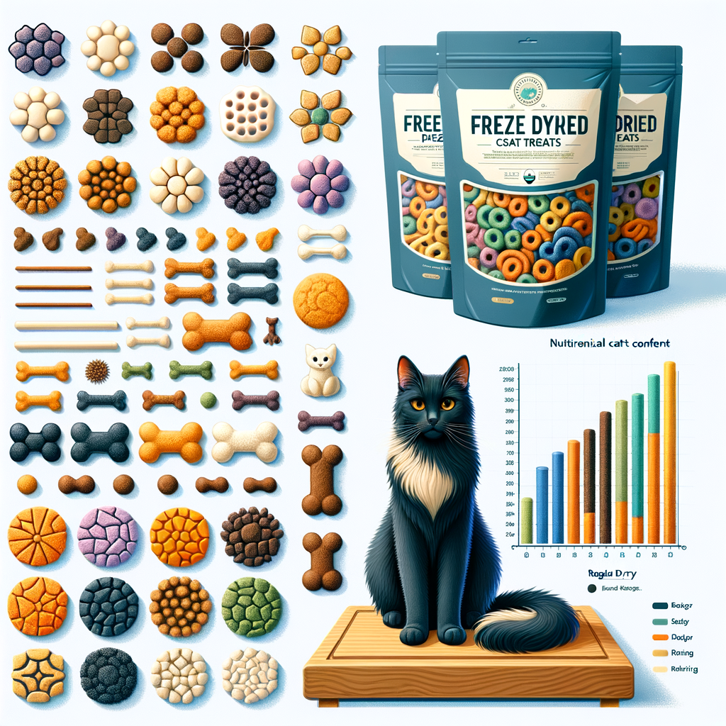 Comparative image illustrating the benefits, nutritional value, and longevity of premium, organic freeze dried cat treats vs regular cat treats, showcasing the freeze drying process in pet food.