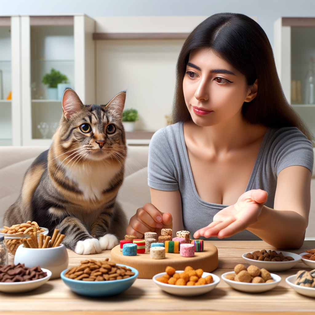 Professional cat trainer demonstrating cat behavior understanding and reward strategies, dealing with feline treat resistance and picky eating habits using cat treat alternatives to encourage cats to eat treats.